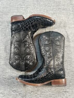 Big Bull Western Boots Mens 7 Black Mid Calf Square Toe Cowboy Rodeo Vaquero